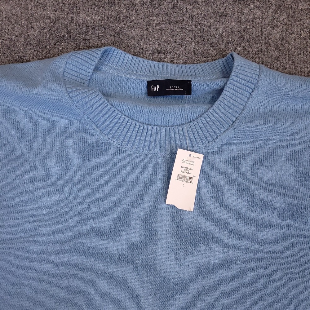 Gap Crewneck Pullover Sweater Cotton Ribbed Trim Mens Large Blue NWT